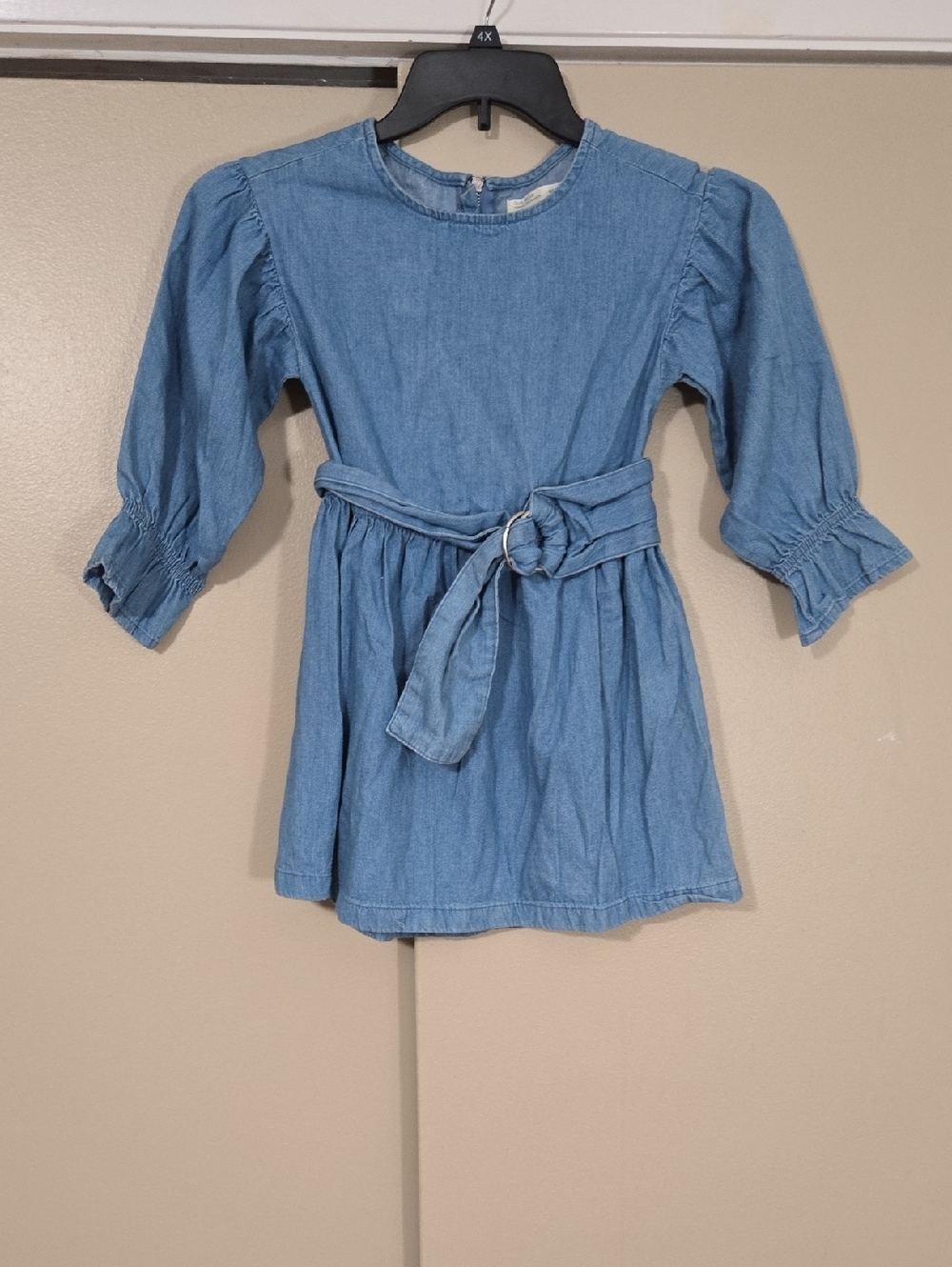 Zara Girls Blue Denim-Look Belted Dress Size 8
